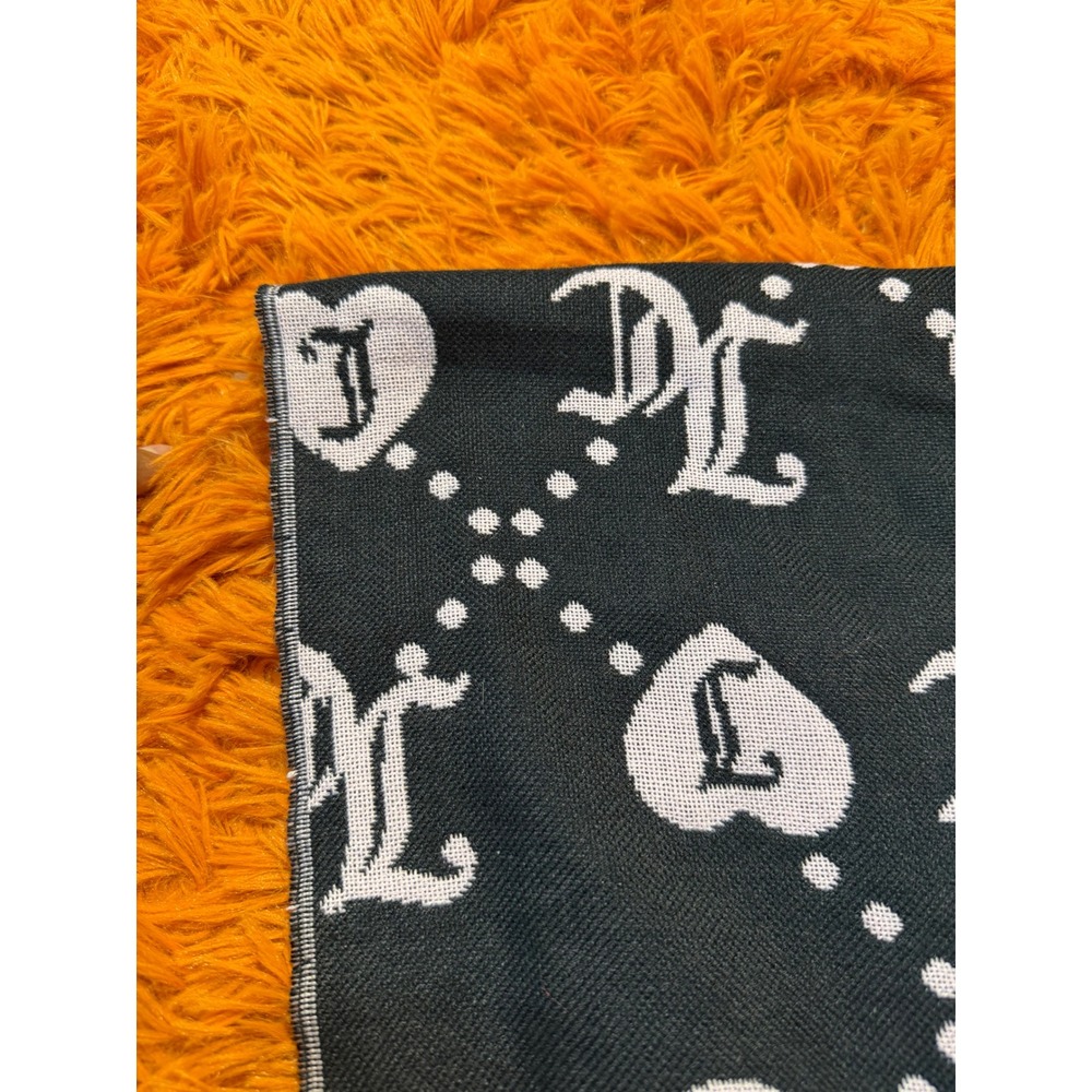Juicy Couture Reversible Monogram Heart Knit Scarf Black Pink Gothic Logo Fringe - Picture 2 of 5